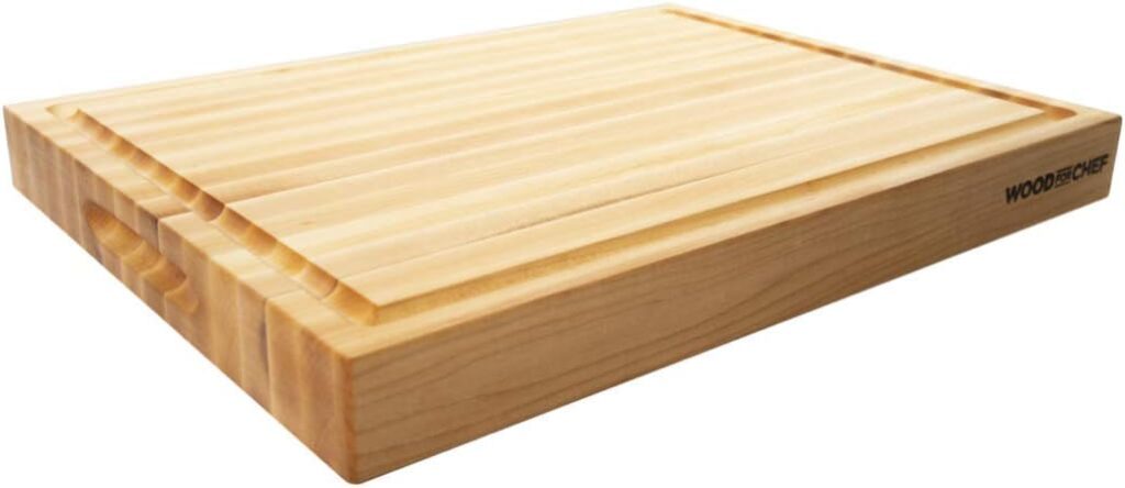 Medium Wood Cutting Board from North American Maple - A Reversible Butcher Block that Comes with Juice Groove for Cutting Meat and Juicy Veggies Easily -...