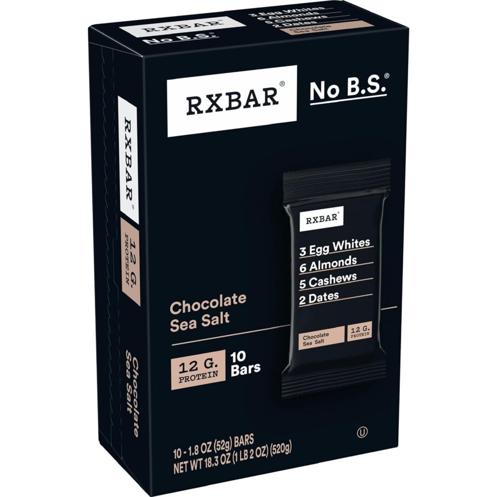 RXBAR Protein Bars, Protein Snack, Snack Bars, Chocolate Sea Salt, 18.3oz Box (10 Bars)