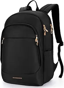 LIGHT FLIGHT Travel Backpack for Women, 15.6 Inch Anti Theft Laptop Backpack with USB Charging Hole, Water Resistant College Bookbag, Large Capacity Black Computer Backpacks for Work, Black