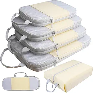 Compression Packing Cubes For Suitcases,Gowraps 6 Set/4 Set Travel Cubes For Luggage/Carry On/Backpack Compressible Travel Organizer Bags &Storage Bag Set Packing Organizers (Beige, Set Of 6)