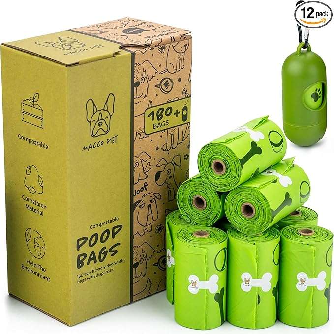 Compostable Dog Poop Bags 180 Pack – Dispenser Refill Thick, Leakproof Dog Poop Bags – Large Easy to Open and Tear No Odor Doggie Pet Waste Bags Made from Cornstarch – 6.9 x 4.1 x 2.8 Inches,