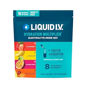 Liquid I.V.® Hydration Multiplier® Best Sellers - Lemon Lime, Passion Fruit, Strawberry, Tropical Punch - Hydration Powder Packets, Electrolyte Powder Drink Mix, 16 Servings (Pack of 1)