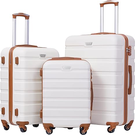 Coolife Luggage 3 Piece Set Suitcase Spinner Hardshell Lightweight TSA Lock (apricot white, 3 piece set(20in24in28in))