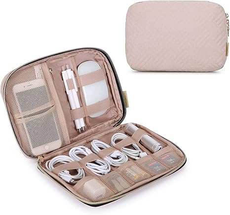 BAGSMART Large Electronics Organizer Travel Case, Travel Essentials, Cord Organizer Travel Cable Organizer Bag, Travel Accessories for Women, Pink