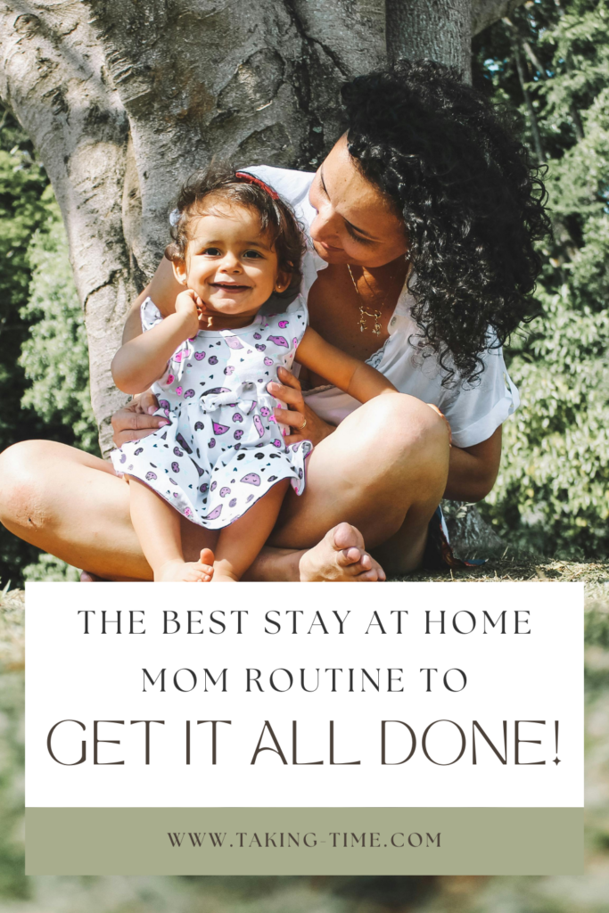 A blog post titled "Realistic Stay-at-Home Mom Routine with a Toddler" outlines a structured daily and weekly routine to help stay-at-home moms manage their time, reduce mental load, and incorporate self-care, fitness, and activities with their kids. The post emphasizes the importance of realistic planning, including outings and involving toddlers in household tasks, and provides detailed schedules for managing household chores, personal time, and family activities.