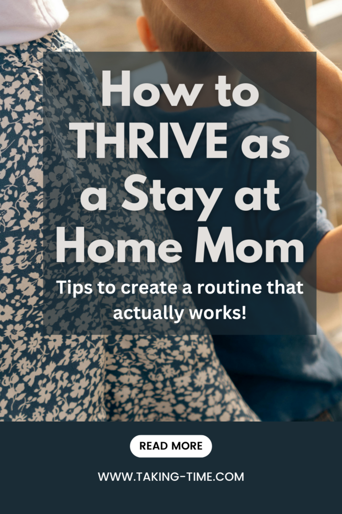 A blog post titled "Realistic Stay-at-Home Mom Routine with a Toddler" outlines a structured daily and weekly routine to help stay-at-home moms manage their time, reduce mental load, and incorporate self-care, fitness, and activities with their kids. The post emphasizes the importance of realistic planning, including outings and involving toddlers in household tasks, and provides detailed schedules for managing household chores, personal time, and family activities.