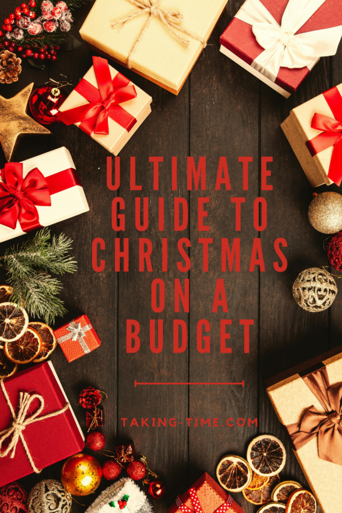 Christmas on a budget tips including setting a holiday budget, using sinking funds, doing no-spend months, finding budget-friendly gifts, shopping secondhand, using cashback apps, hosting potlucks, and creating simple family traditions. Emphasis on saving money at Christmas without sacrificing joy. Perfect for family Christmas on a budget!