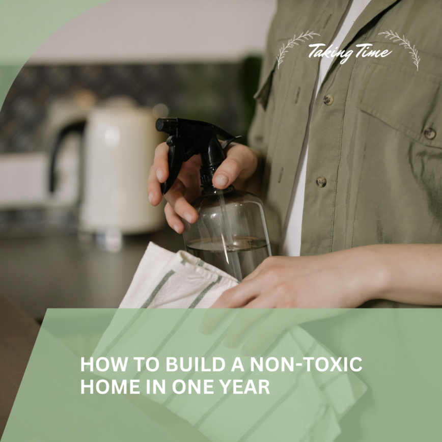 A realistic, step-by-step guide for transitioning to a non-toxic lifestyle over one year packed with tips to make it achievable and budget-friendly.